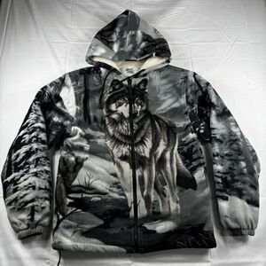 Wildkind Snow Grey Alpha Wolf Wolves Jacket Men's S Full Zip Sherpa Linning AOP